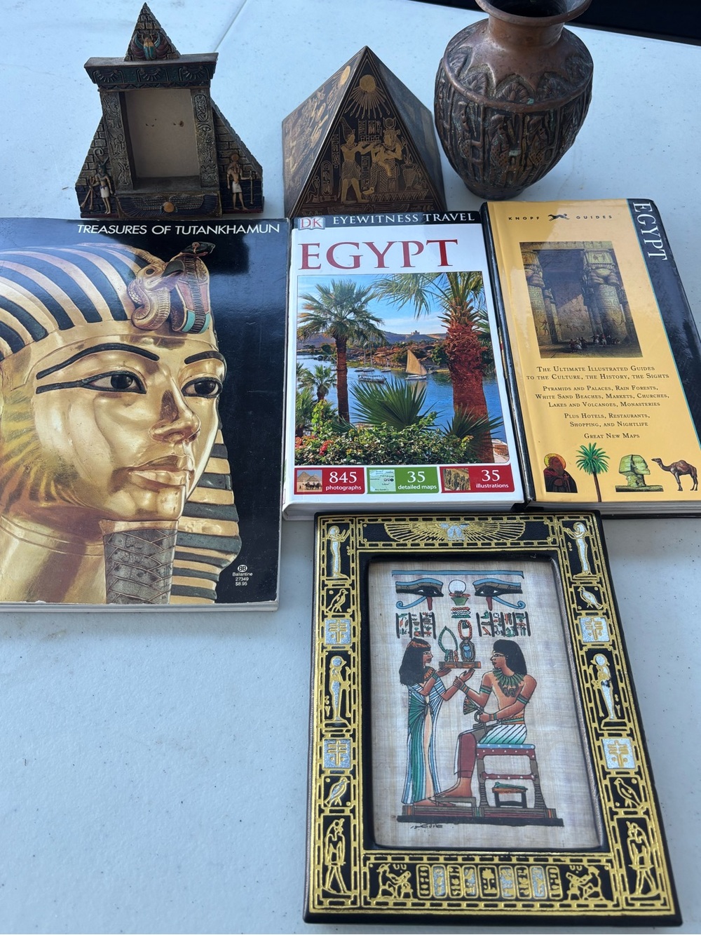 Egyptian Decor & Books Bundle — Black and Gold Frame with Travel Guides (no vase